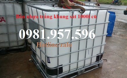 bồn nhựa trắng có khung sắt 1000l cũ 1.jpg