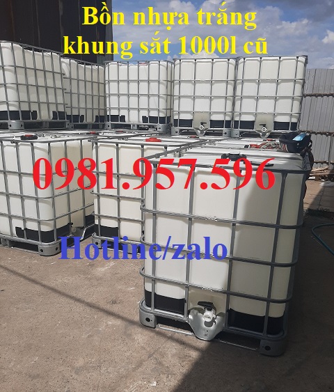 bồn nhựa trắng có khung sắt 1000l cũ 2.jpg