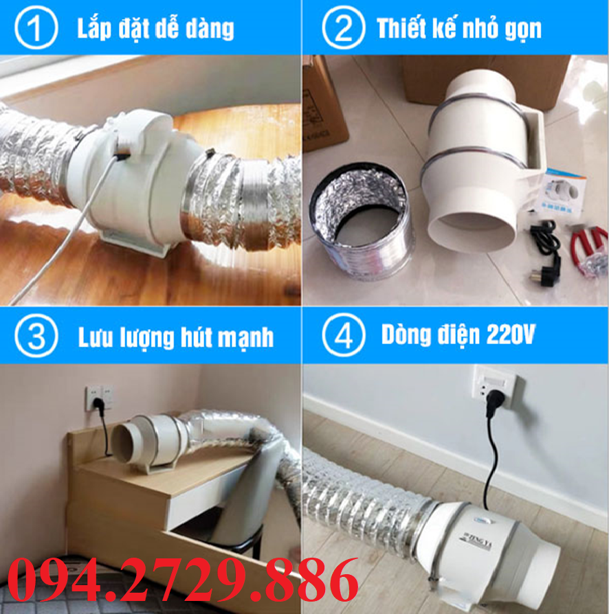 Quạt hút khói mùi nối ống sử dụng ống dẫn khói mùi D200 mm