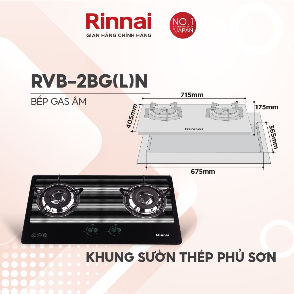 Kích thước bếp & kích thước khoét đá bếp gas âm Rinnai RVB-2BG(L)N