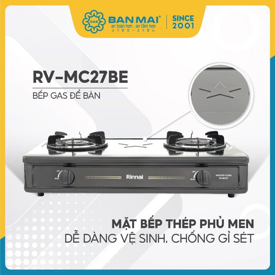 Mặt bếp gas Rinnai RV-MC27BE bằng thép phủ sơn, dễ dàng vệ sinh, chống gỉ sét