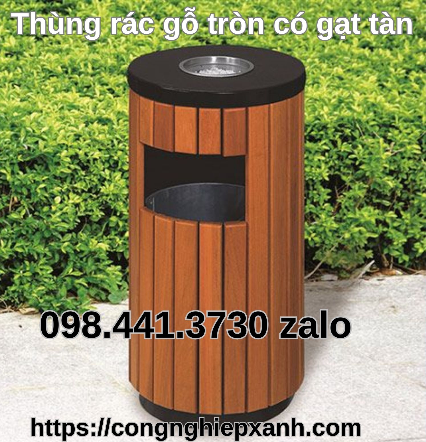 Thùng rác gỗ tròn có gạt tàn 2