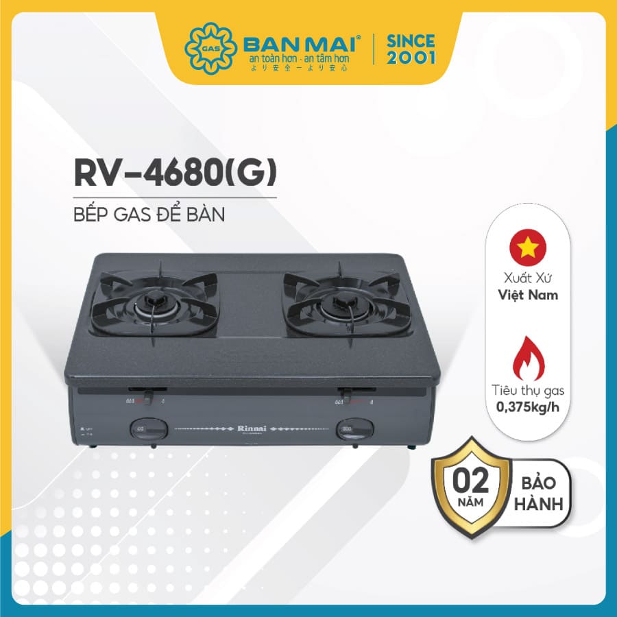 Bếp gas Rinnai RV-4680(G) mặt men chính hãng