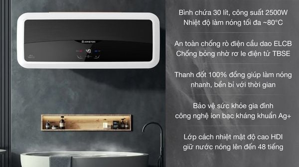 Bình nóng lạnh Ariston Slim2 20Lux-D AG+ Win có thiết kế hiện đại, gọn nhẹ và kiểu dáng thon gọn, dễ dàng lắp đặt ở nhiều không gian khác nhau