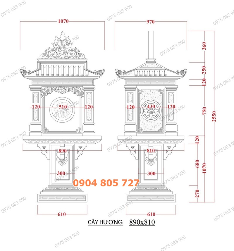 Kích thước xây cây hương 11