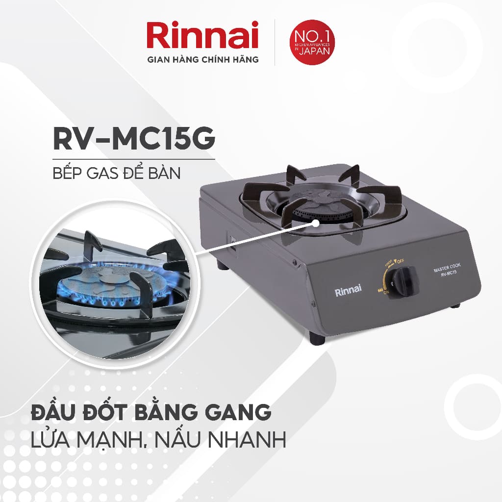 Bếp Rinnai RV-MC15G trang bị đầu đốt bằng gang