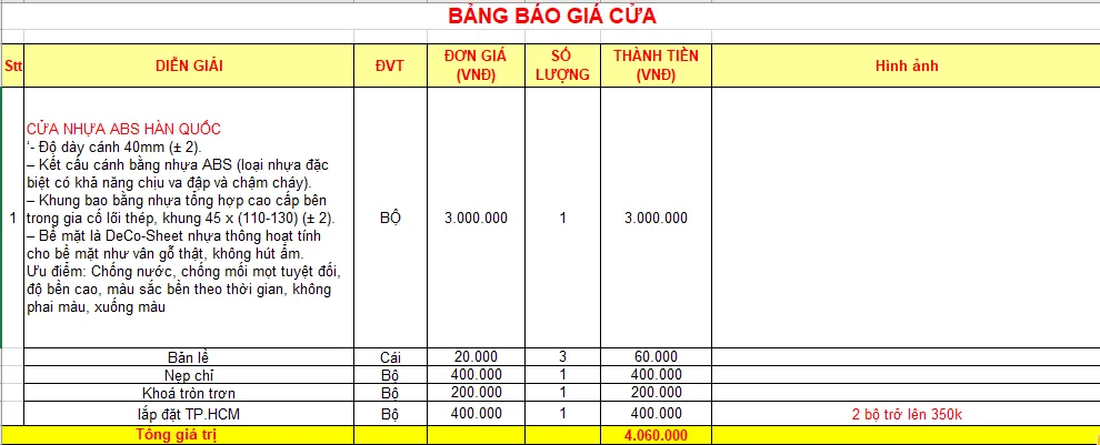 giá mẫu cửa nhựa phòng ngủ