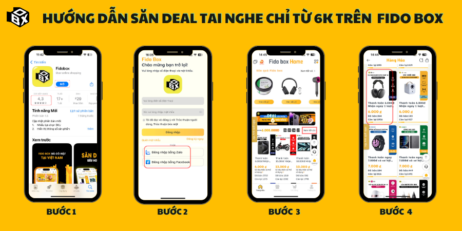 Hướng dẫn săn deal tai nghe siêu xịn chỉ từ 6k trên app Fido Box b1-b4