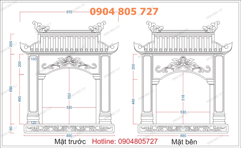 Kích thước xây cây hương 10