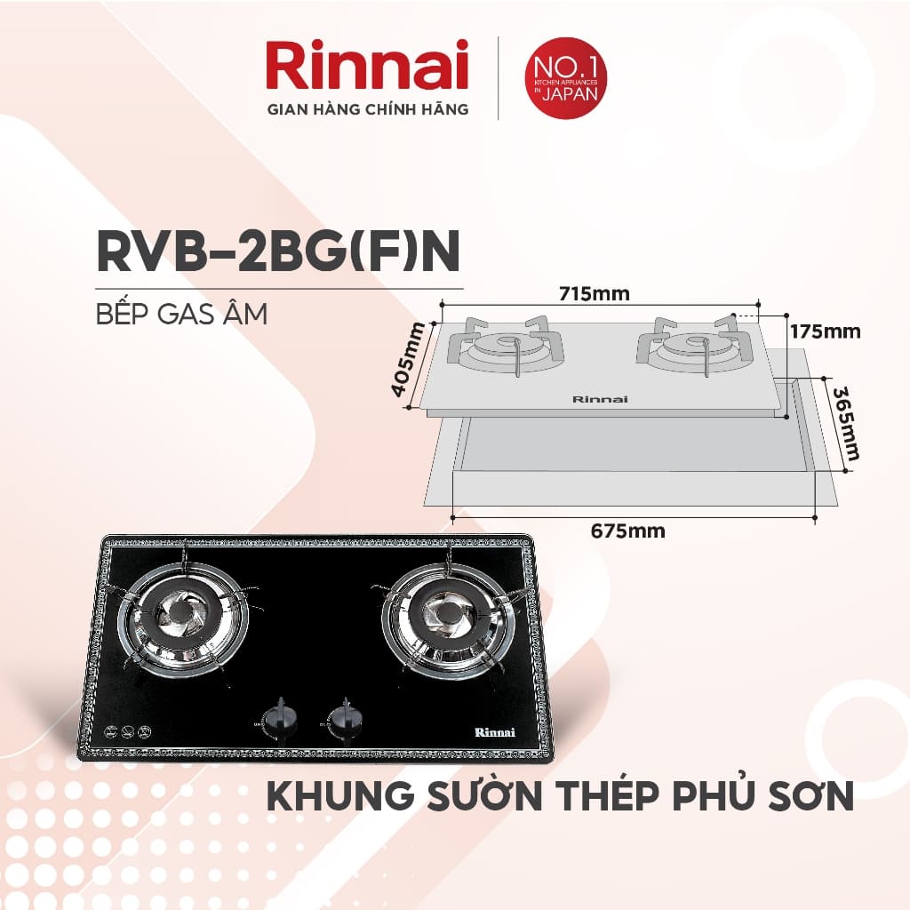 Kích thước bếp - kích thước khoét đá bếp gas âm Rinnai RVB-2BG(F)N