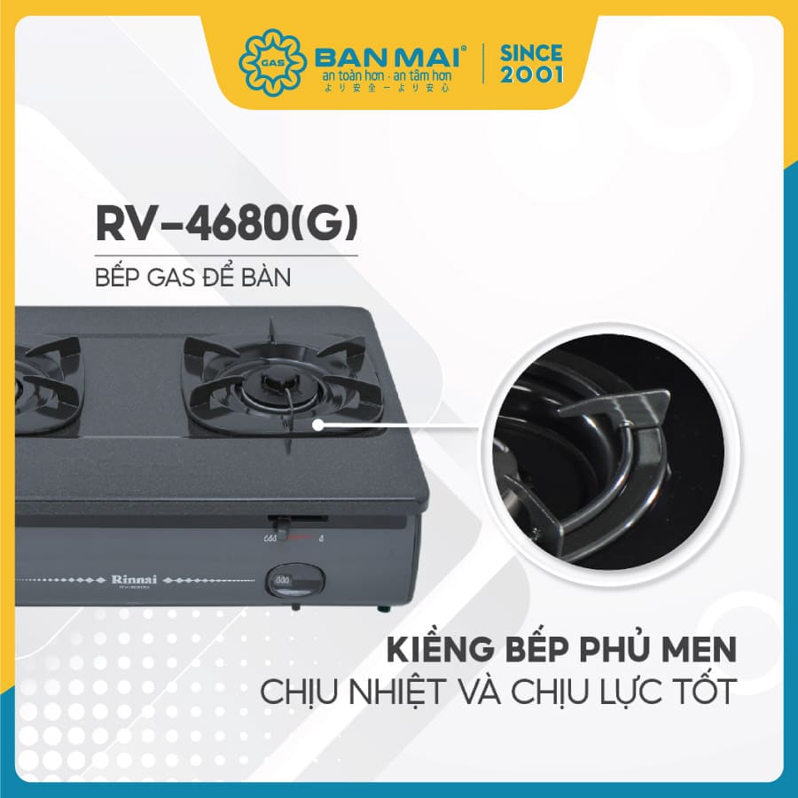 Bếp gas Rinnai RV-4680(G) kiềng thép phủ men