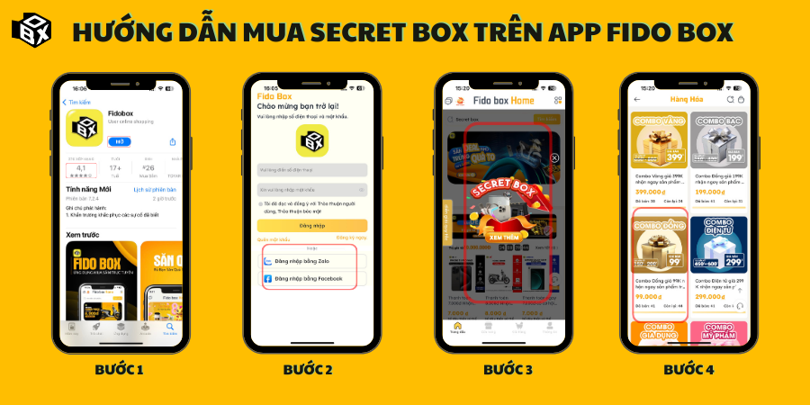 Hướng dẫn mua Secret Box trên app Fido Box B1 - B4