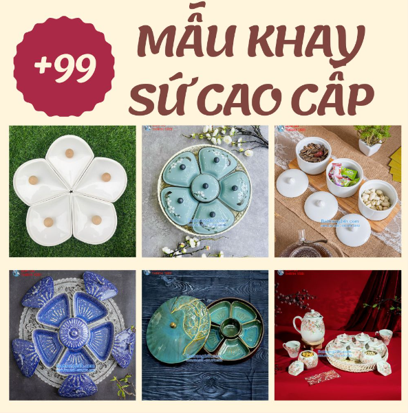 Khay đựng bánh kẹo tết bằng sứ