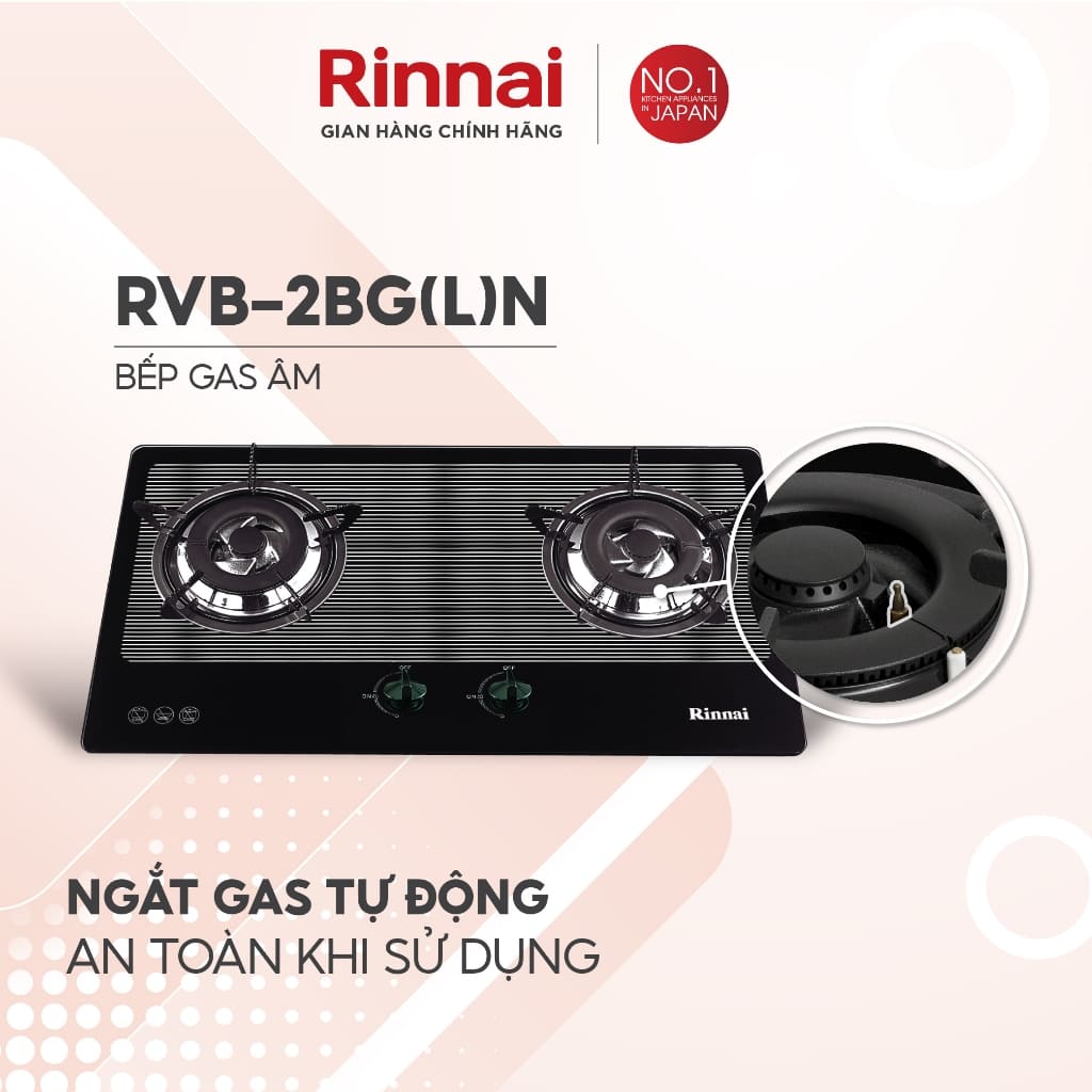 Bếp gas âm Rinnai RVB-2BG(L)N trang bị cảm biến ngắt gas tự động