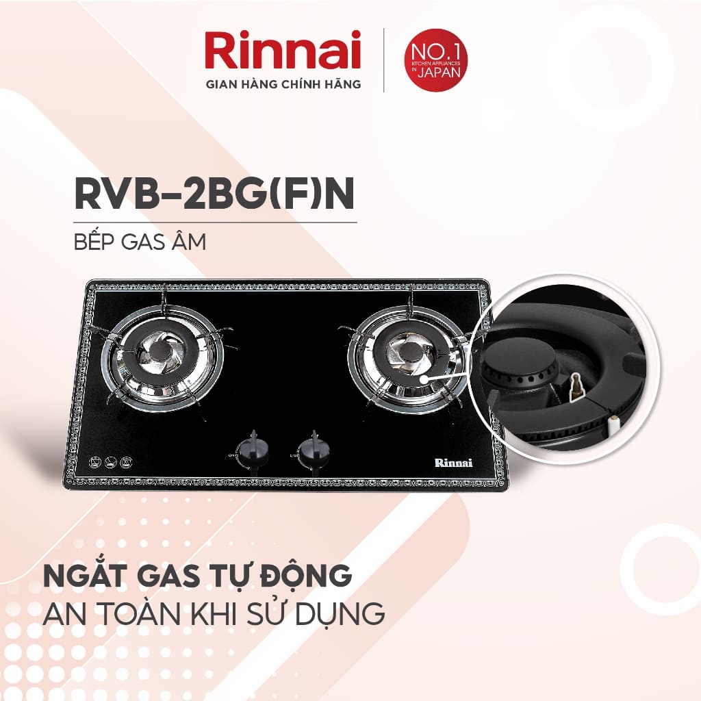 Bếp gas âm Rinnai RVB-2BG(F)N trang bị cảm biến ngắt gas tự động