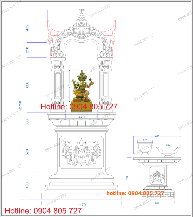 Kích thước xây cây hương 07