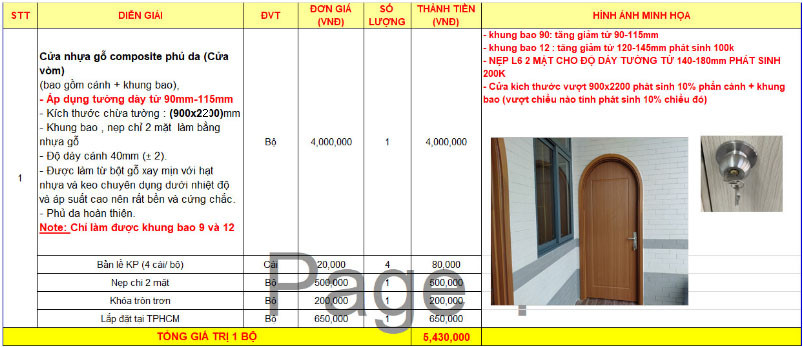 Cửa vòm composite mới nhất 2022