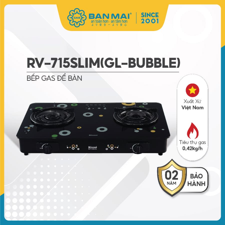 Bếp gas Rinnai RV-715Slim(GL-Bubble) chính hãng