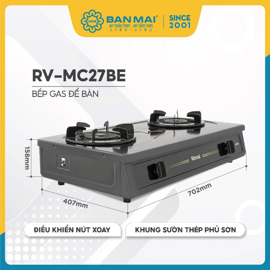 Bếp gas Rinnai RV-MC27BE mặt men, thiết kế tinh tế, chỉn chu và phù hợp mọi gian bếp