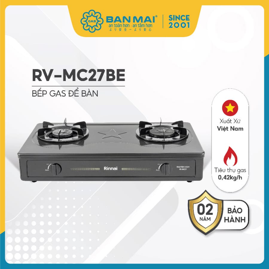 Bếp gas Rinnai RV-MC27BE mặt men chính hãng