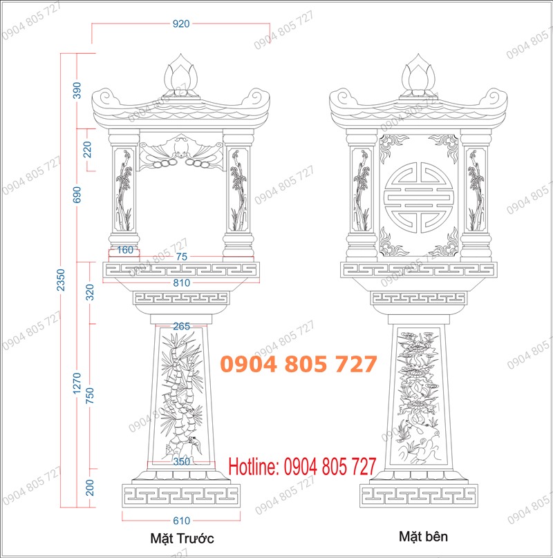 Kích thước xây cây hương 06