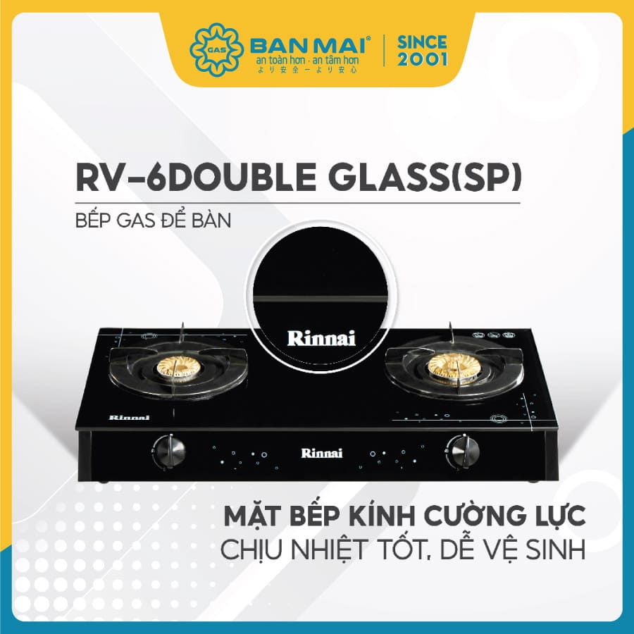 Bếp gas Rinnai RV-6Double-Glass(SP) mặt kính cường lực