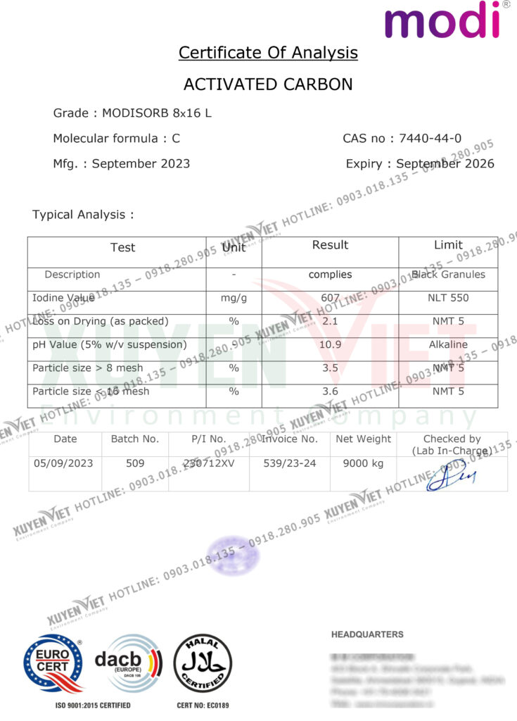 COA MODISORB 8x16 L 735x1024 - Tầm Quan Trọng của Than Ấn Độ Modi trong Lọc Nước