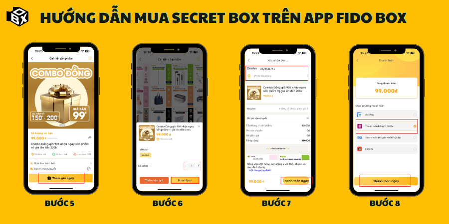 Hướng dẫn mua Secret Box trên app Fido Box B5 - B8