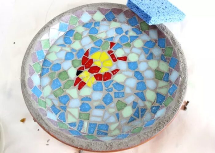 how to mosaic bird bath