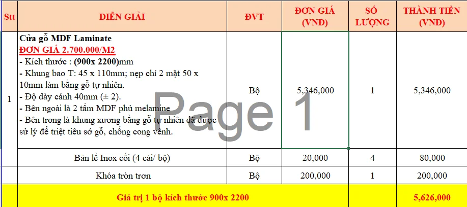 Giá cửa gỗ MDF tại Bình Thạnh