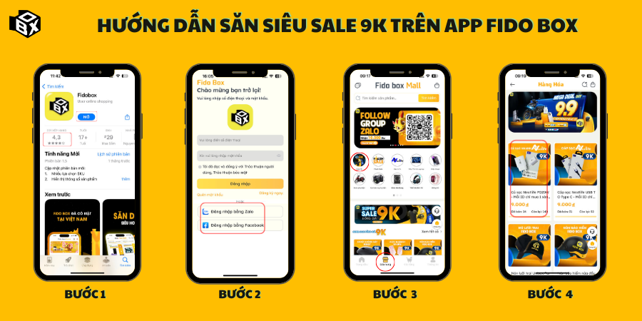 Hướng dẫn săn siêu sale 9k trên app Fido Box B1-B4