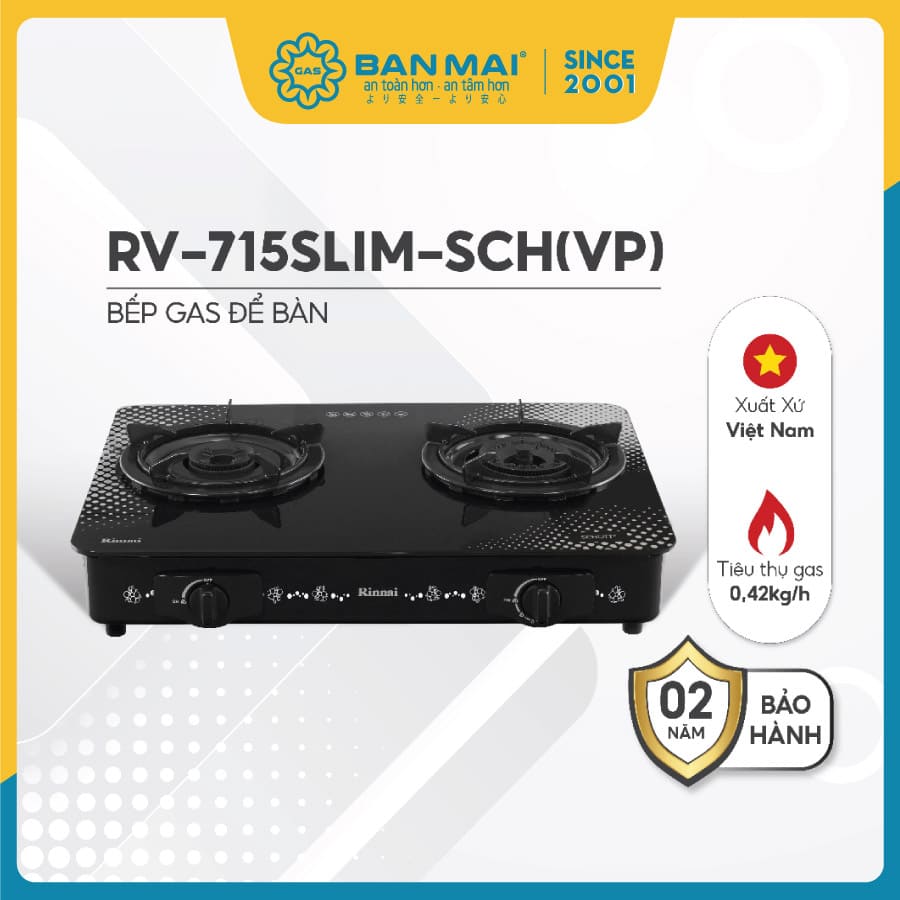 Bếp gas Rinnai RV-715Slim-SCH(VP)-mặt kính SCHOTT chính hãng