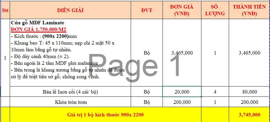 Giá cửa gỗ MDF tại Bình Thạnh