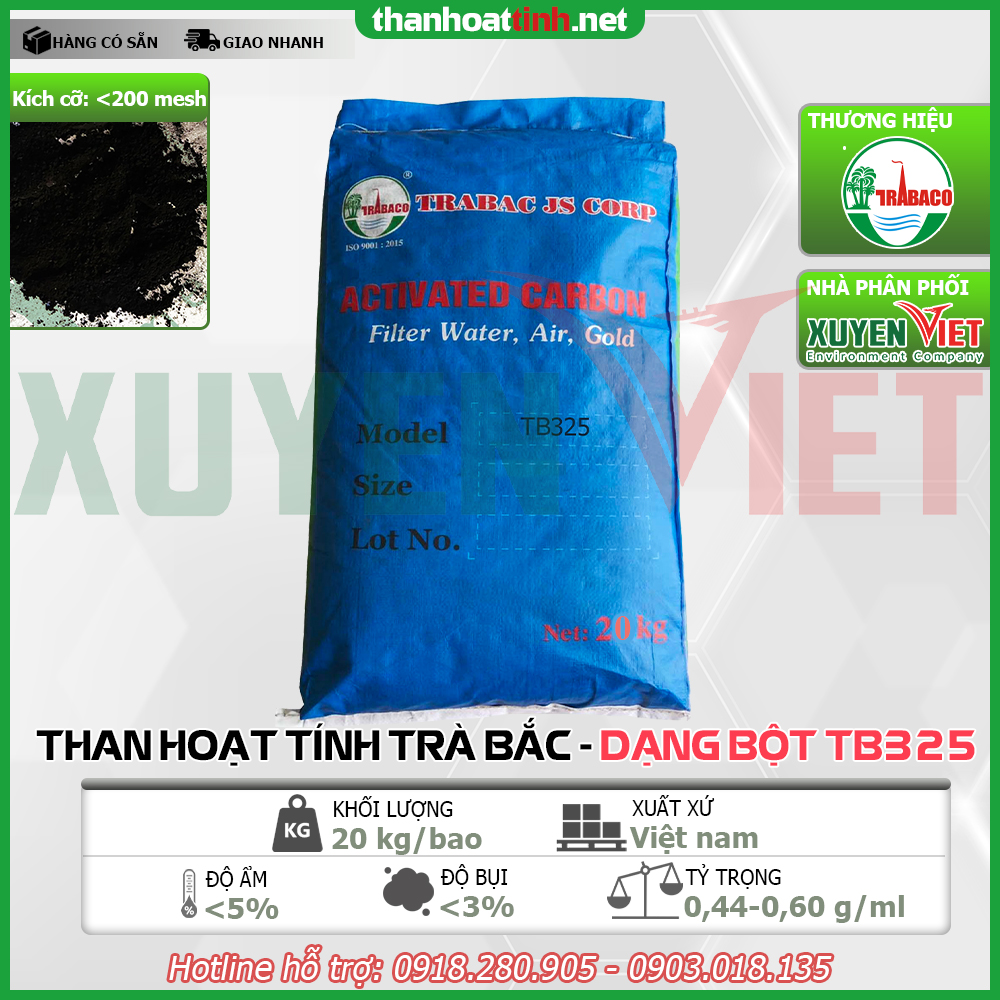 than hoat tinh Tra Bac dang bot TB325 - Địa chỉ mua than hoạt tính lọc nước UY TÍN tại tpHCM, Hà Nội